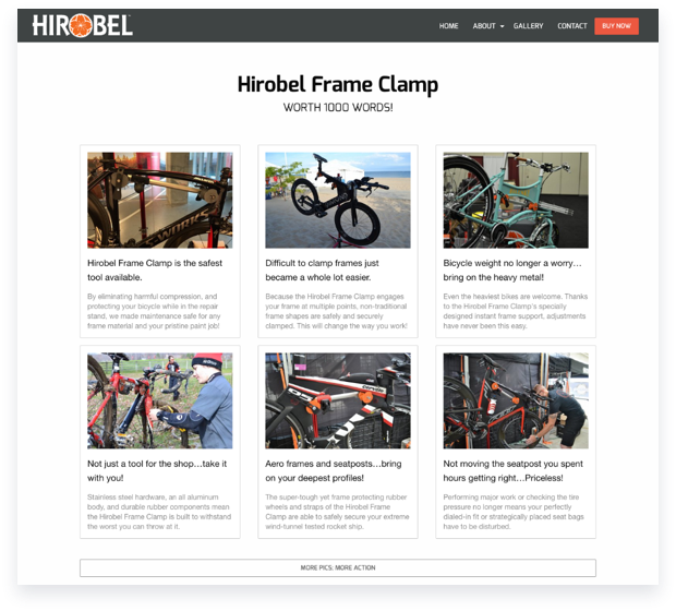 Hirobel action images, landing page, link to gallery